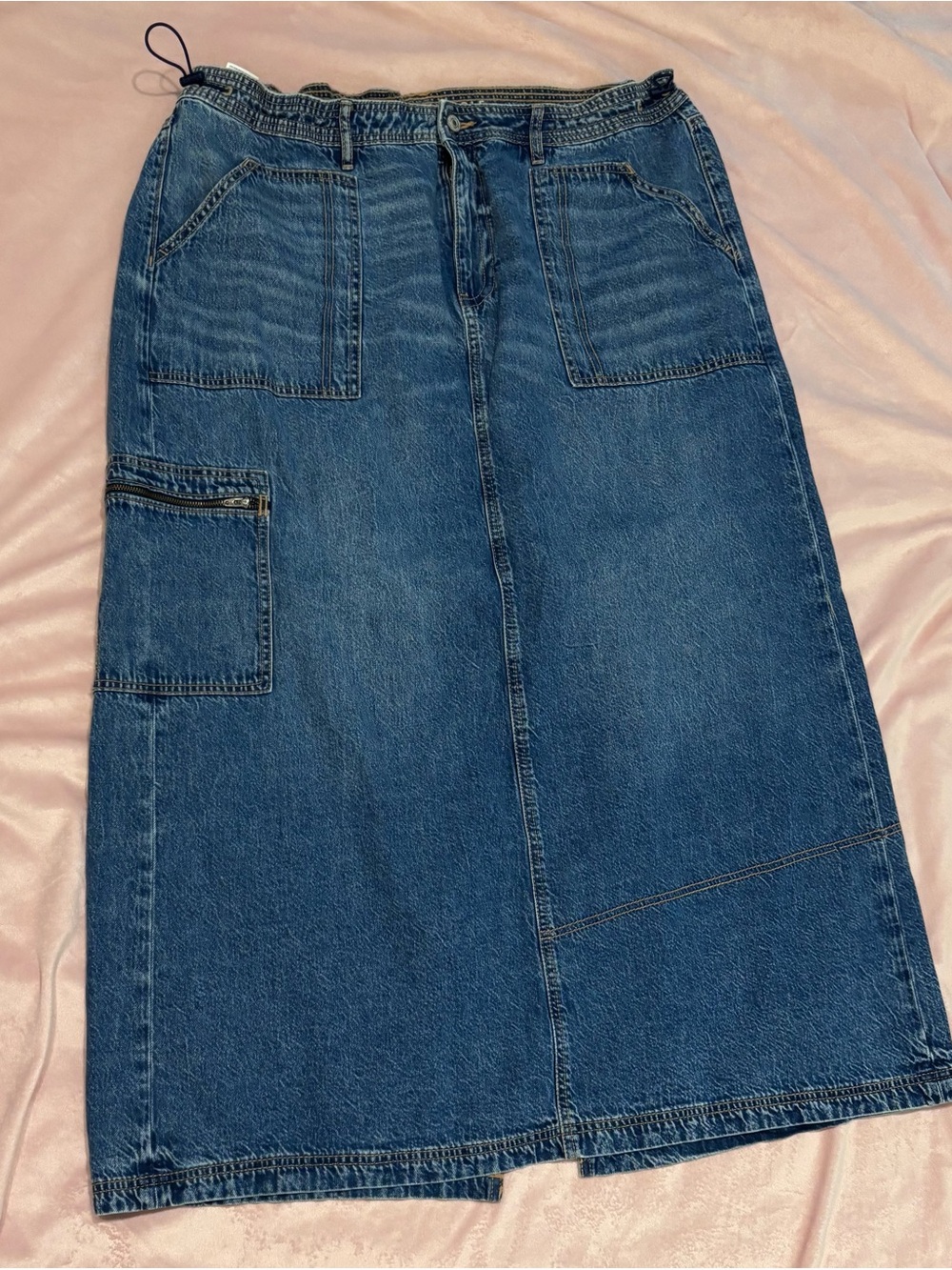 American Eagle Blue Denim Cargo Style Maxi Skirt